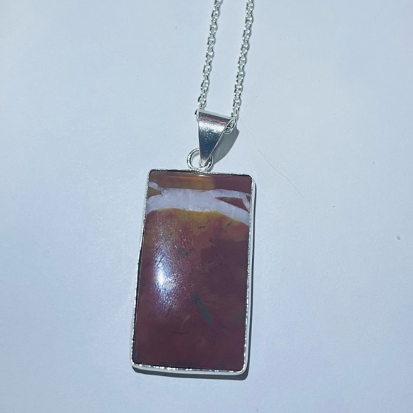 New Artisan Handmade Natural Mookaite 925 Sterling Silver Rectangular Necklace - Picture 7 of 16
